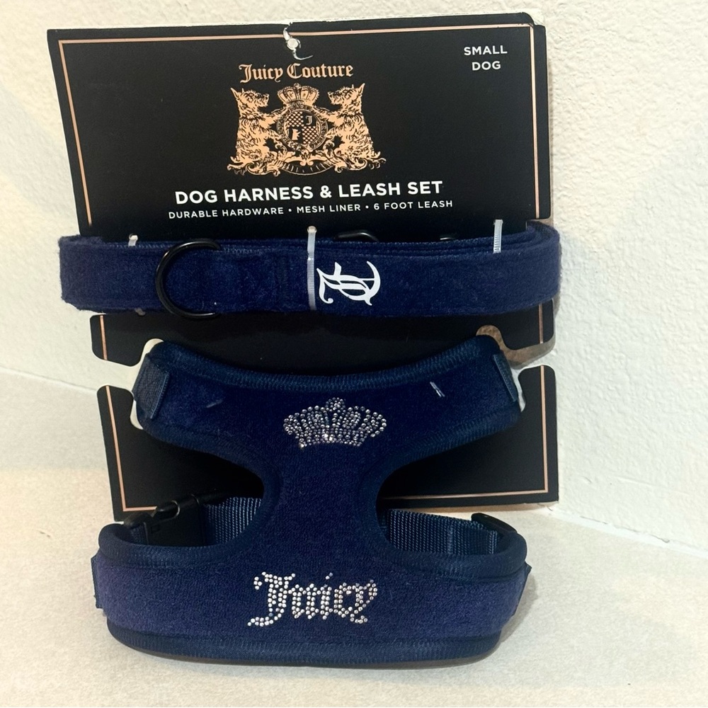 Juicy Couture Blue Dog Harness and Leash Set - SMALL